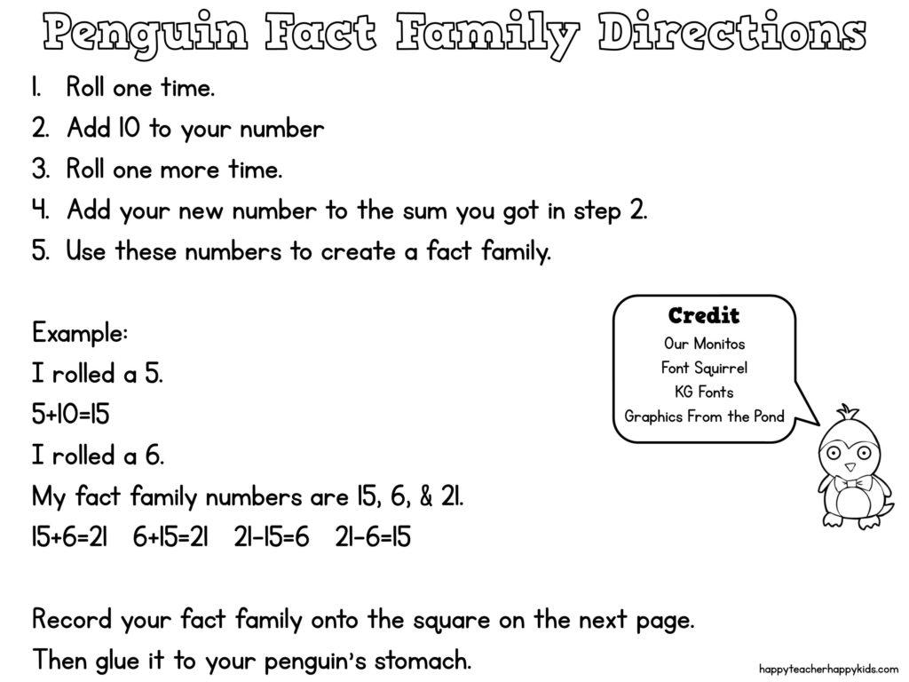 Penguin Fact Family Directions Penguin Fact Family Directions
